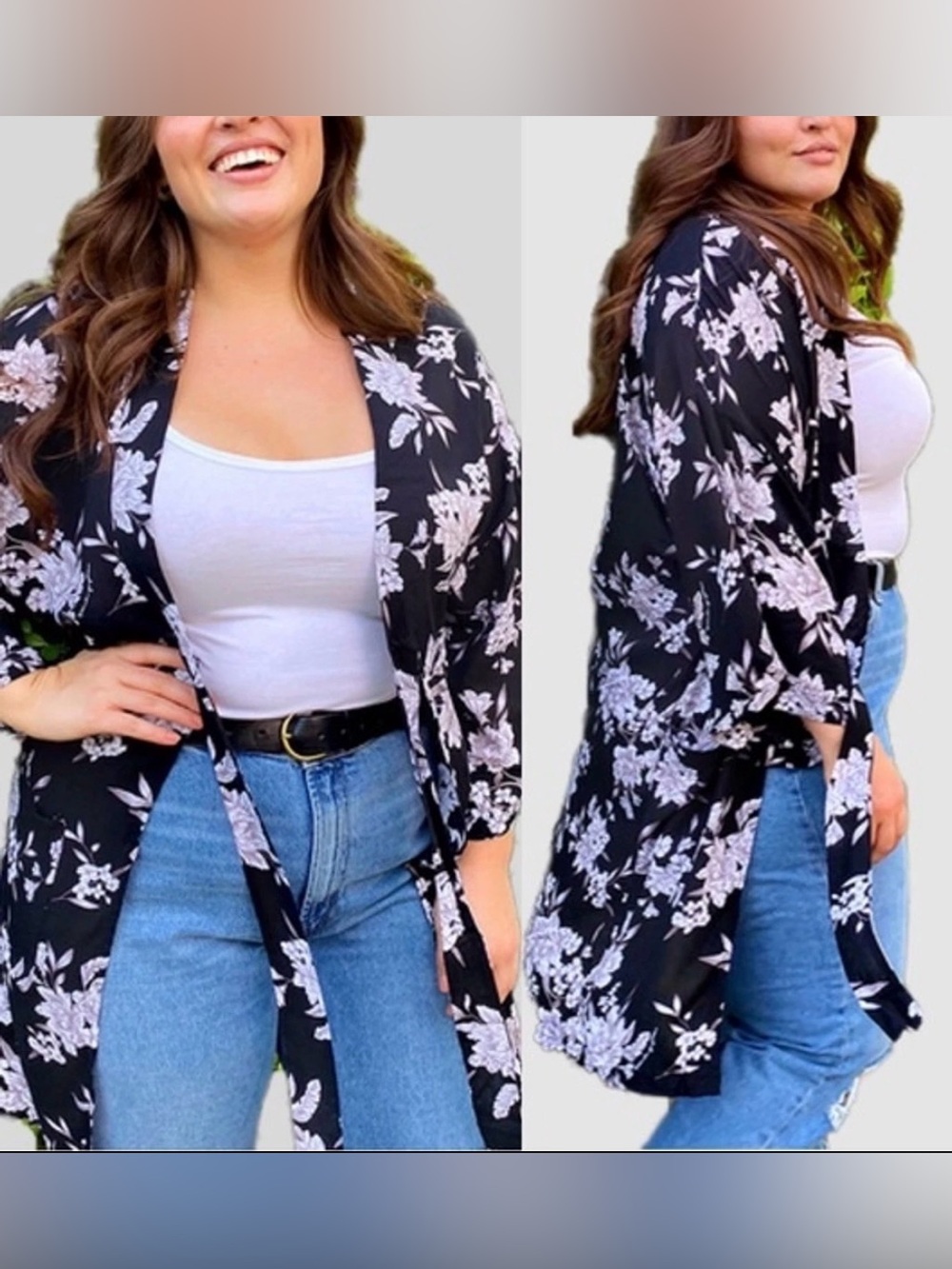 Spiritual Gangster O/S Maya Kimono Black Gray Floral Robe Cover Up Pockets